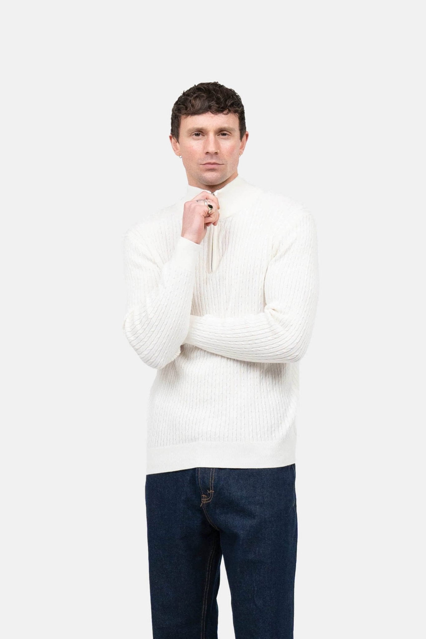Half Zip Strik Hvid | Skagen-clothing.dk